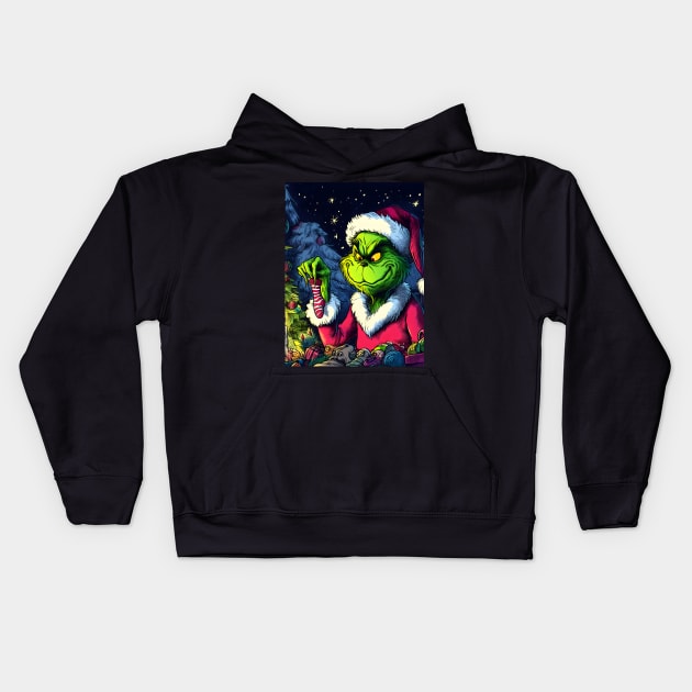 Whimsical Holidays: Grinch-Inspired Artwork and Festive Delights Kids Hoodie by insaneLEDP